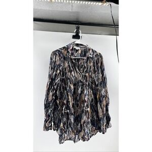 Beach Lunch Lounge Womens Multi Color Abstract Smocked Blouse